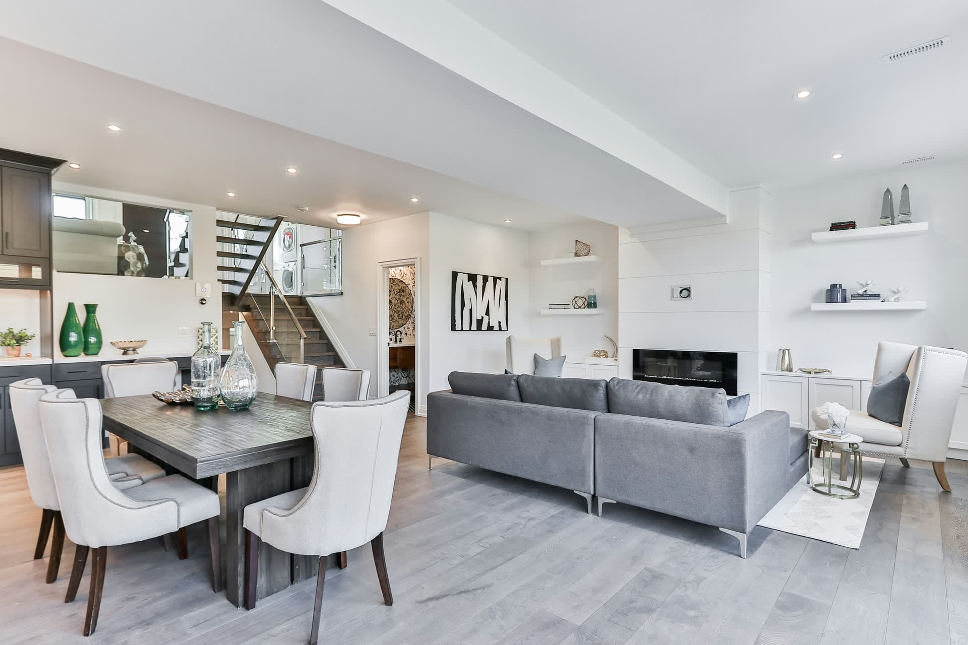 Bright staged living and dining room