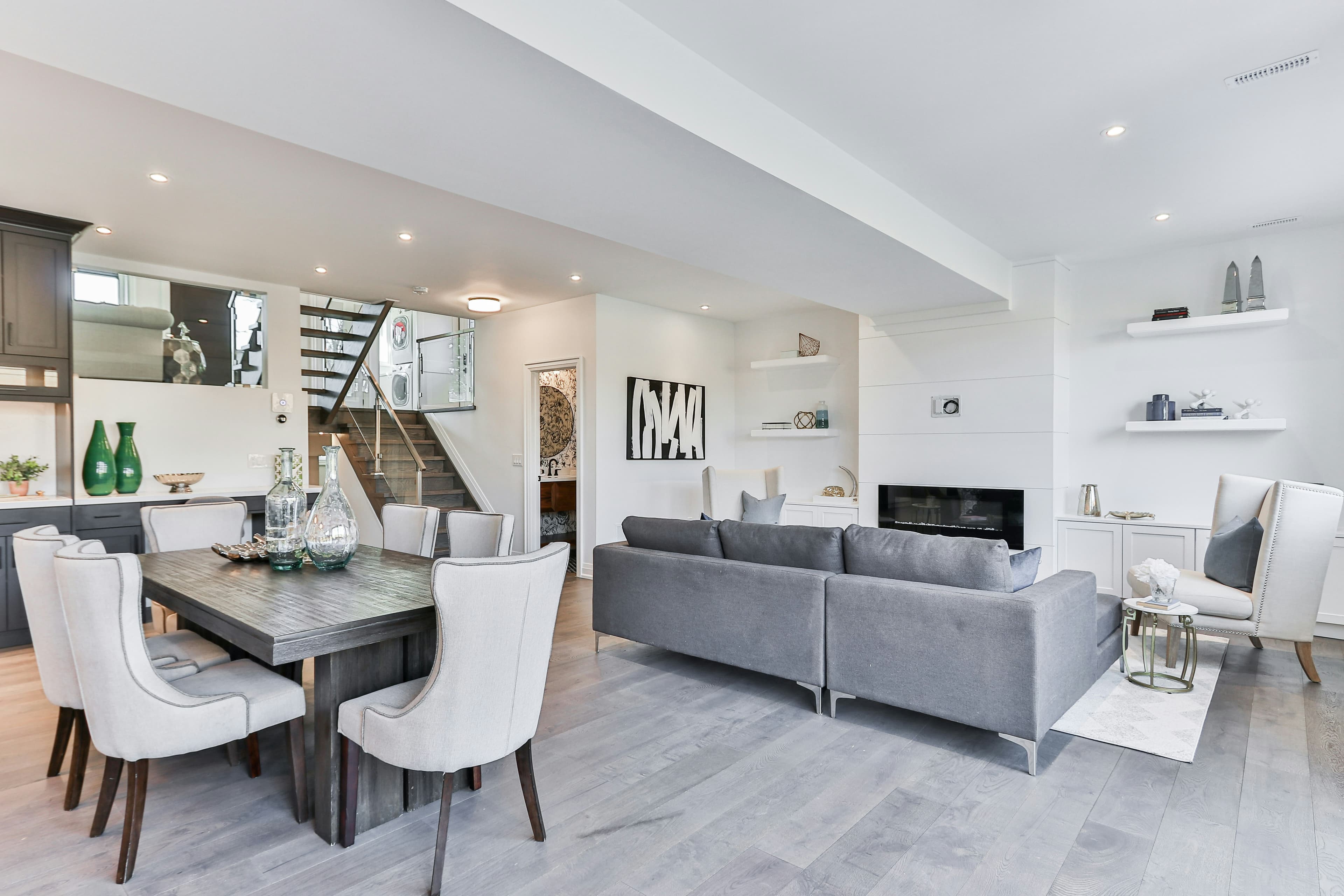 Bright staged living and dining room